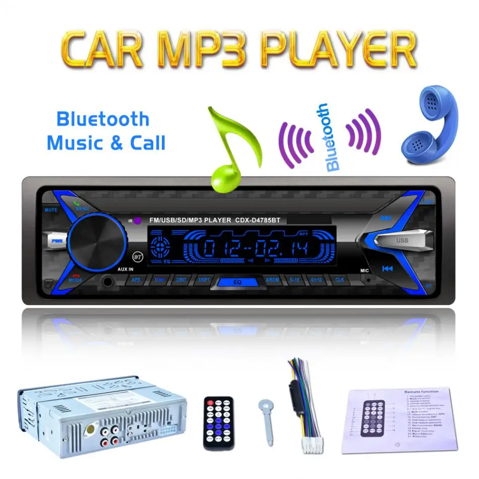 12 в 1 Din Bluetooth автомобильное радио аудио стерео MP3 плеер 7 цветов светильник Передняя съемная панель Поддержка SD/FM/AUX/USB
