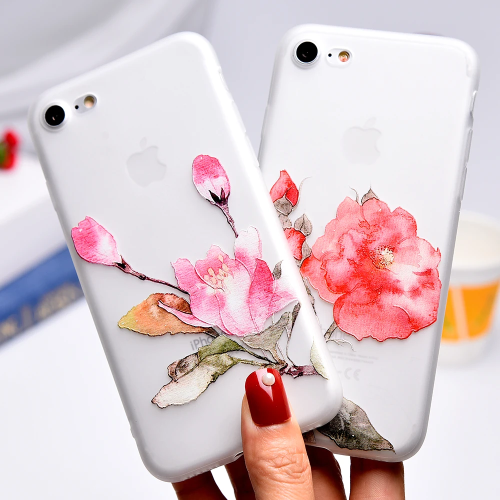 Tomkas 3D Fashion Floral Case For iPhone 6 7 6S 8 Plus Cute Silicon TPU X Cover | Мобильные телефоны и аксессуары
