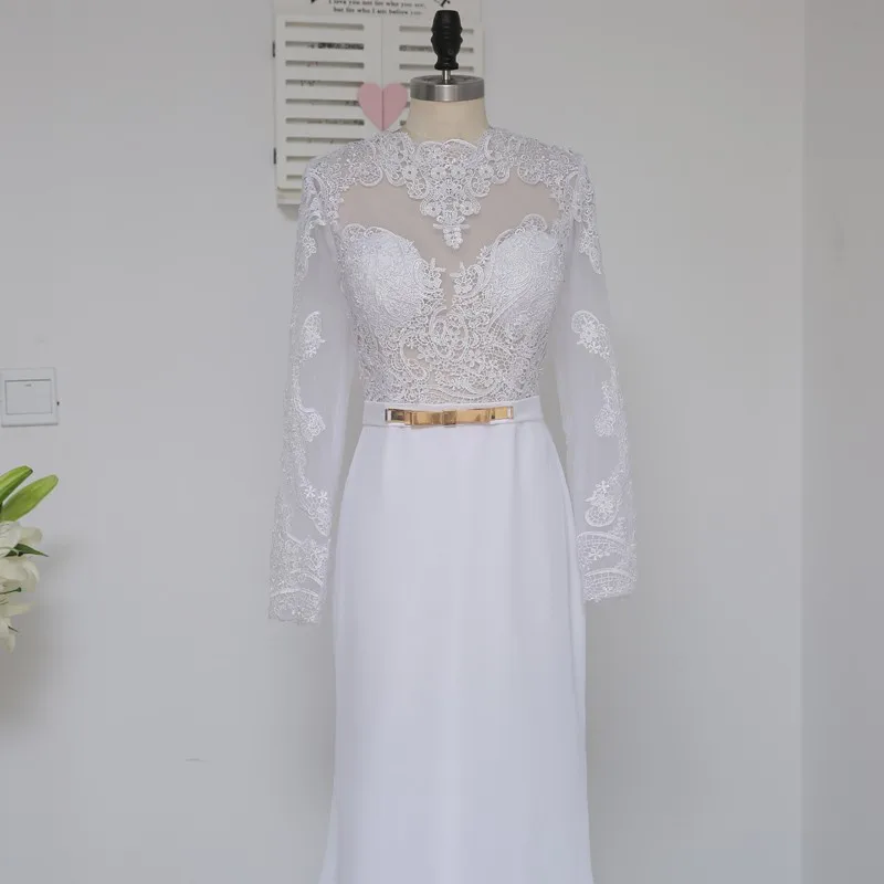Vestidos De Noiva Casamento Robe Оболочка Высокий воротник одежда с длинным рукавом кружевные