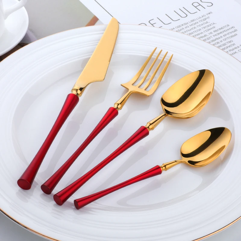 Red Gold 18/8 прибор из нержавеющей стали набор креативный стоящий набор столовых приборов класса люкс красное золото десертная ложка Вилка Нож Посуда - Цвет: Red Gold