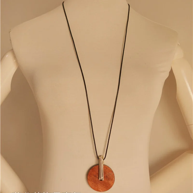 Korean Vintage Girl Necklace Ornament Wooden Round Pendant Sweater for Women Simple Literary Jewelry Accessories | Украшения и