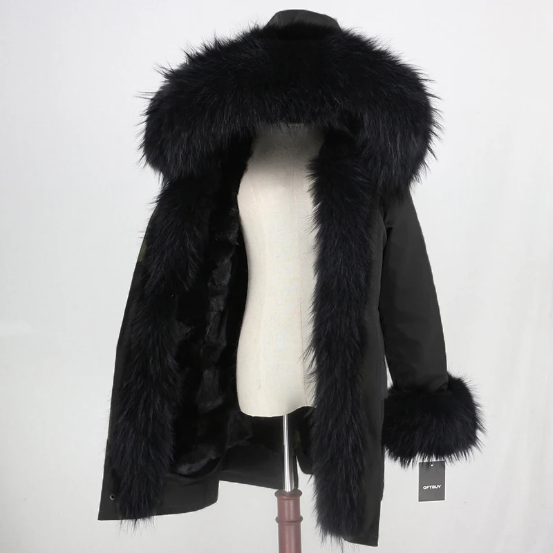 full black OFTBUY, водонепроницаемая длинная парка, натуральный мех енота, капюшон, натуральный мех норки, подкладка, пальто, зимняя куртка, женская верхняя одежда, съемная - Цвет: full black
