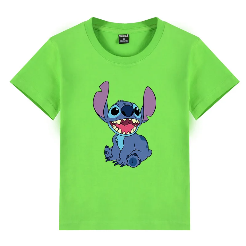 sky green Lilo& Stitch/Новое поступление, Детская футболка для детей от 3 до 12 лет, 11 цветов Повседневная хлопковая Футболка с рисунком для мальчиков и девочек - Цвет: sky green