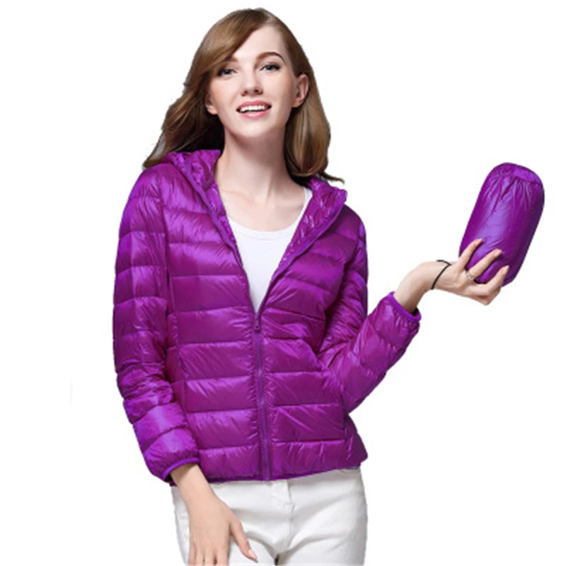 Новые зимние женские Ультра Легкая зимняя куртка-пуховик пуховые куртки с