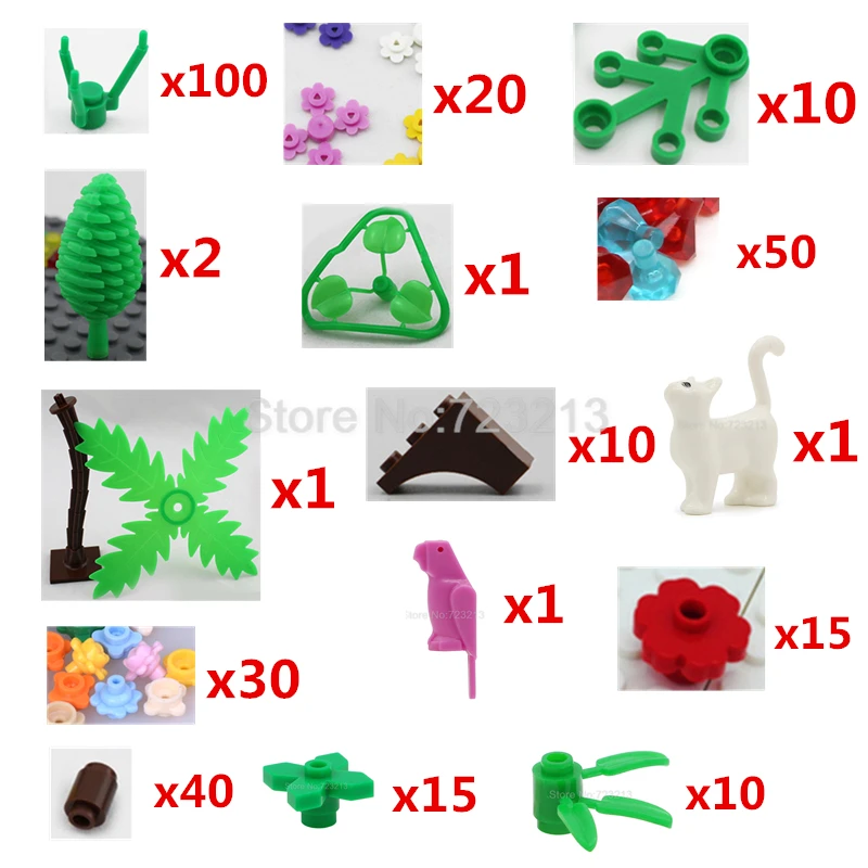 300 шт./лот DIY Кирпич MOC аксессуары части трава цветы растения кокосовое дерево