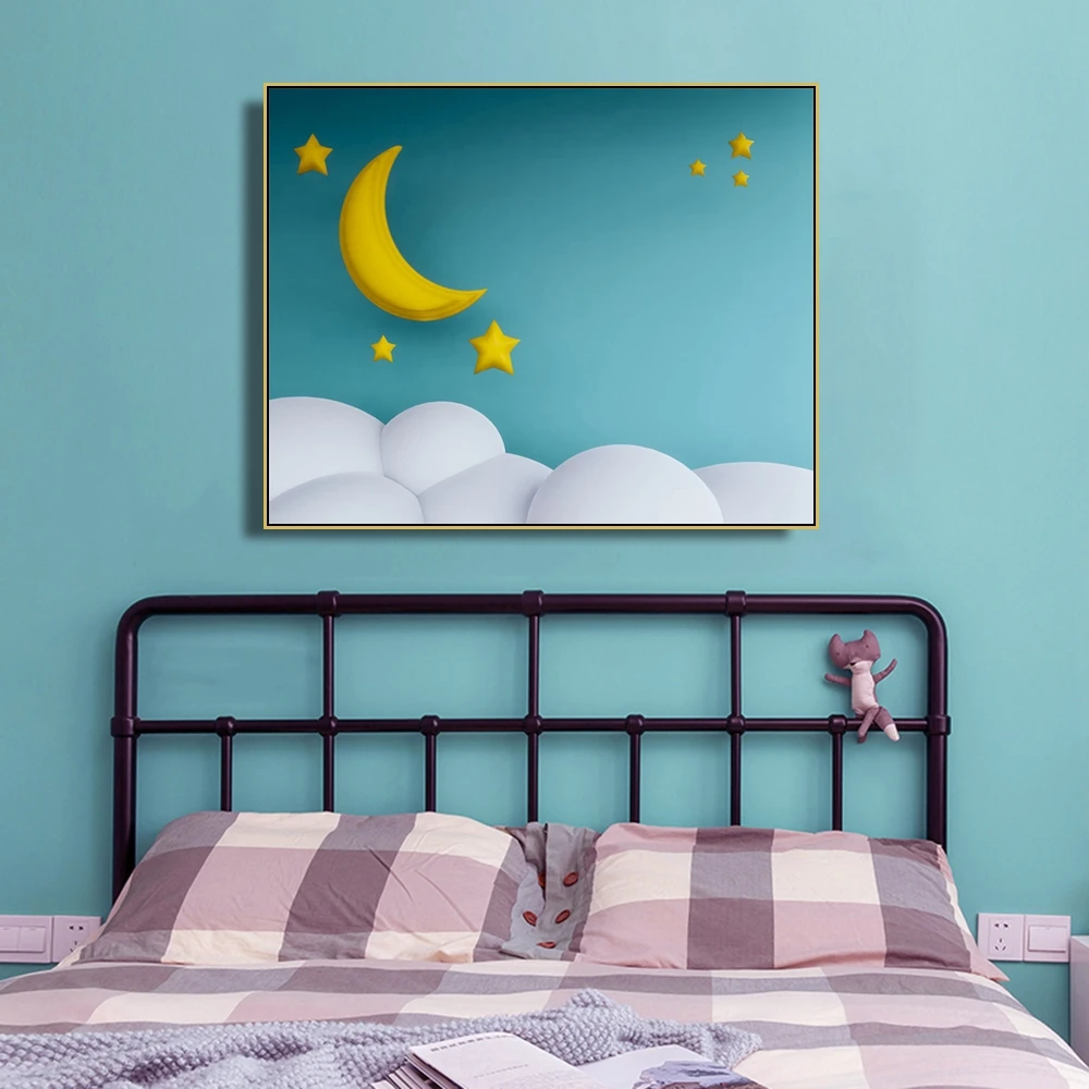 Детская Настенная картина с рисунком из мультфильма ночь Постер и принт Звезда