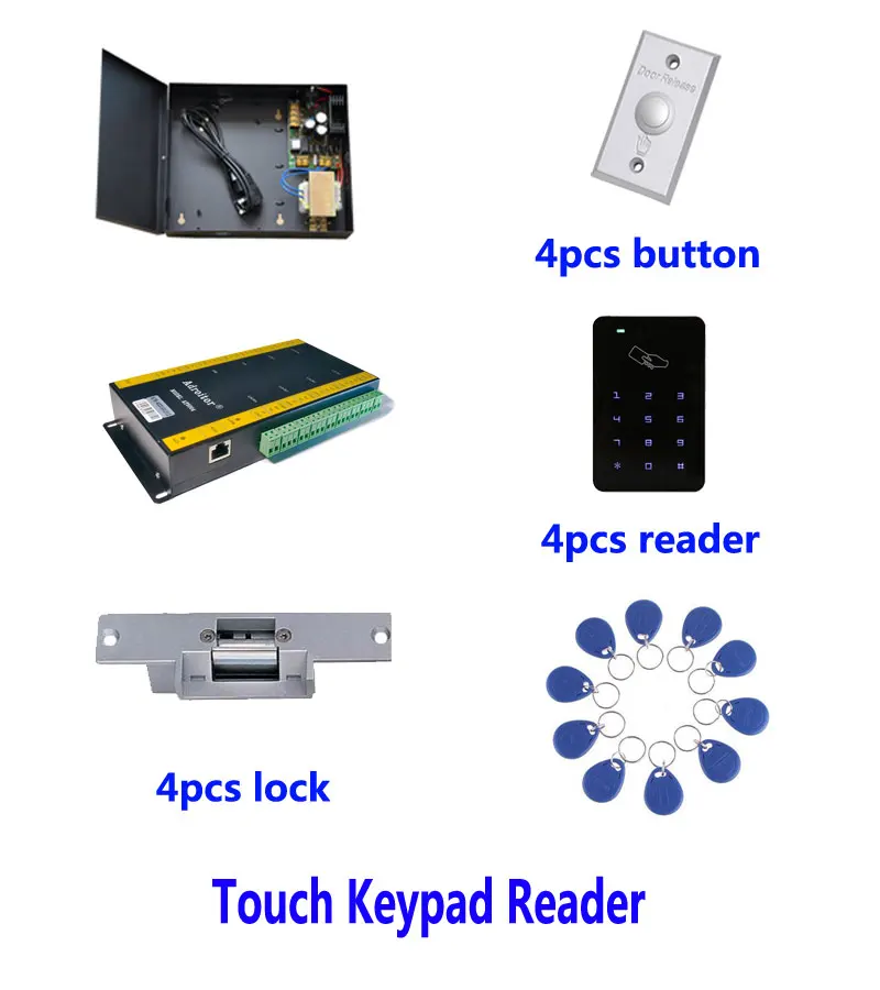 Hi end 32 разрядный комплект контроля доступа TCP/ip четыре двери + powercase strike lock ID