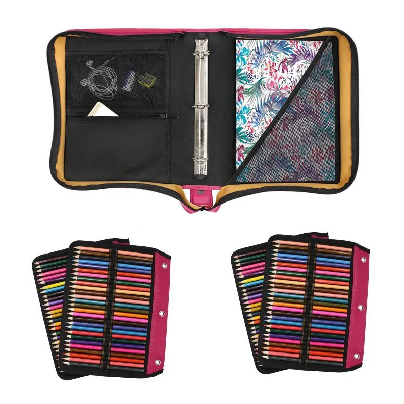 

216 Holes School Pencil Case PU Leather Spiral Folding Penal Pencilcase Large Multi Sketch Pen Bag Box Pouch for Painting Kids