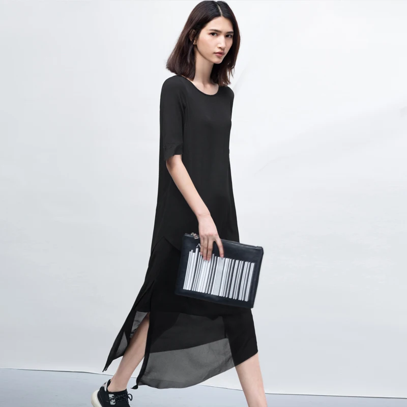 Летнее минималистичное шифоновое платье с круглым вырезом и отстрочкой 120 цветов