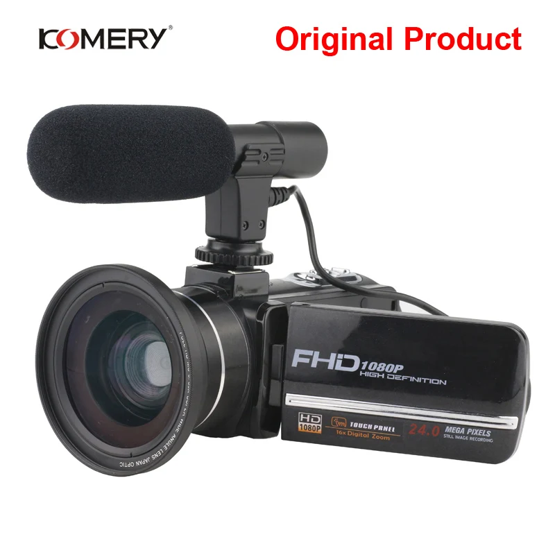 KOMERY видеокамера 2400W Pixel 8X цифровой зум 3,0 дюймов сенсорный экран Поддержка Wi-Fi с широкоугольным объективом и микрофоном