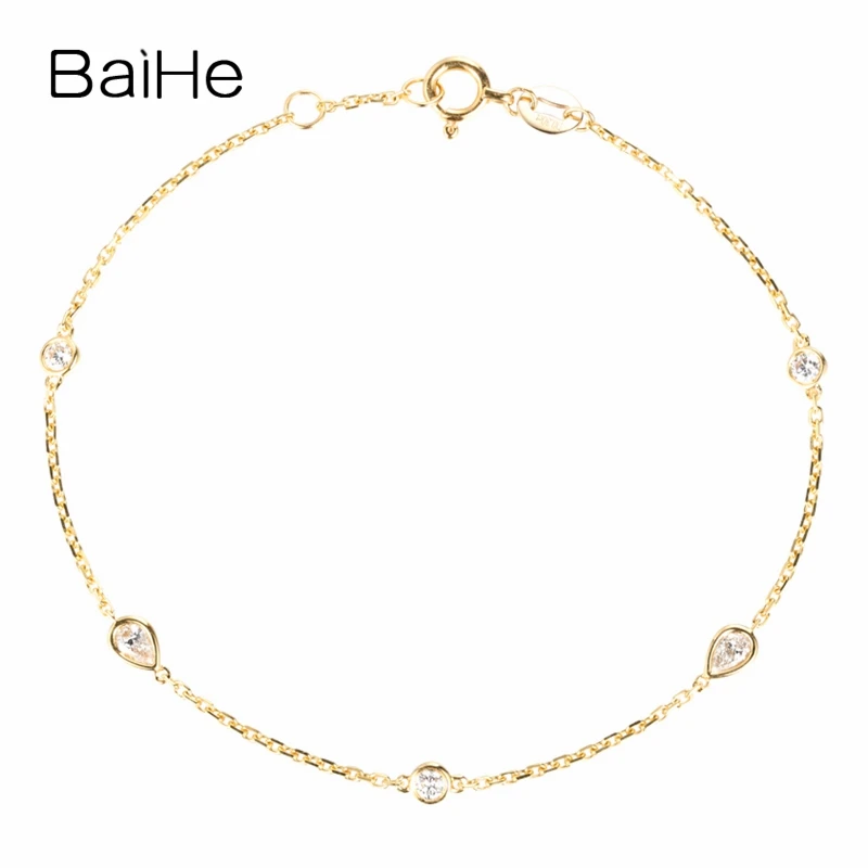 BAIHE Solid 18K желтое золото 0.30ct H/SI натуральные бриллианты свадебные женские модные