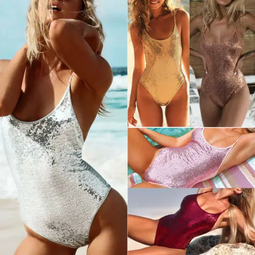 Women One-Piece Swimsuit Bandage Sequins Bikini Set Push-up Bathing Swimwear Beach Suits Hot Bodysuit 4 Colors | Спорт и развлечения