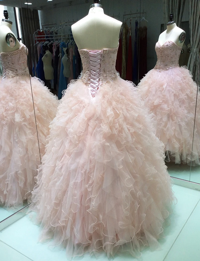 Бальное платье Quinceanera длинное розовое с бисером для выпускного вечера 16 платьев