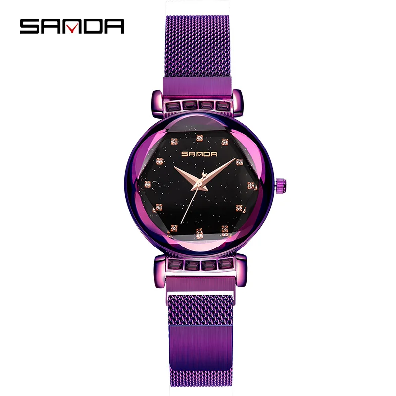 Часы наручные Sanda женские с сетчатым браслетом брендовые Модные Кварцевые