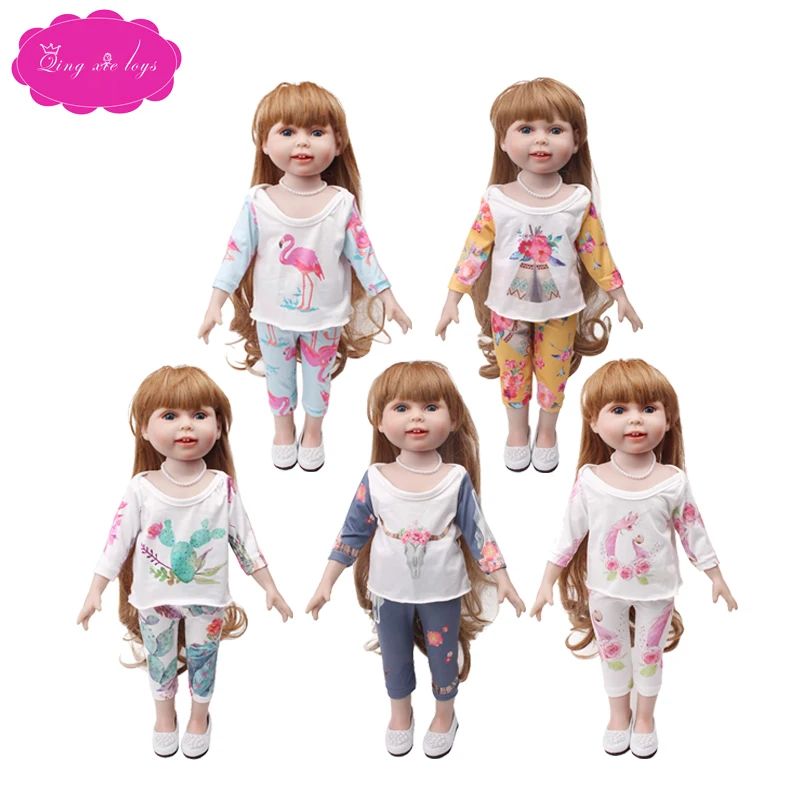 18 inch Girls doll clothes Unicorn long-sleeved suit + pants pajamas American newborn dress Baby toys fit 43 cm baby dolls c721 | Игрушки и