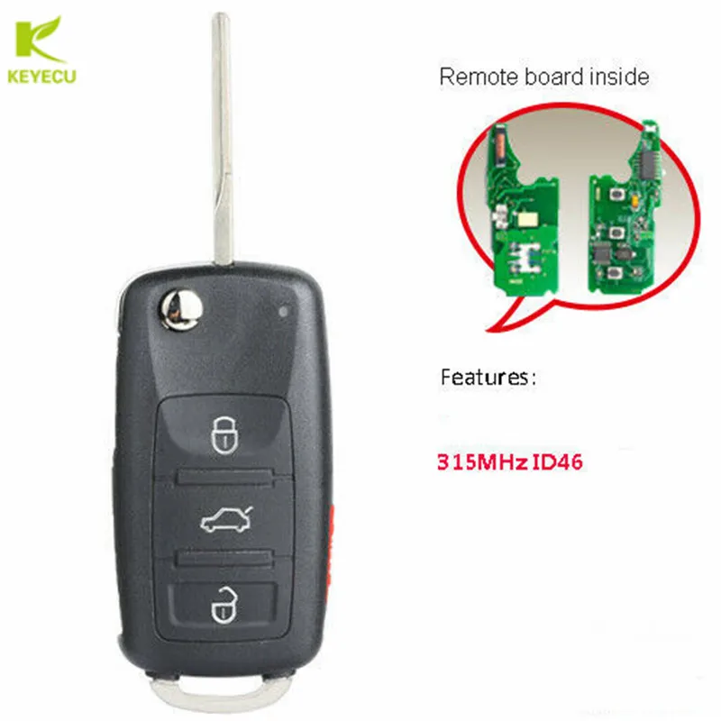 Запасной дистанционный ключ брелок KEYECU 315 МГц ID46 для Volkswagen 2003 2010 Phaeton Touareg KR55WK45022