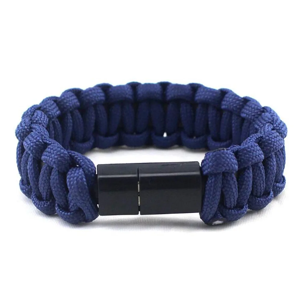 black blue JUSFAYU портативный зарядный браслет Открытый USB браслет зарядное устройство зарядный кабель для передачи данных для iPhone 7 8 Plus Nokia 7 Android телефонный шнур - Цвет: black blue