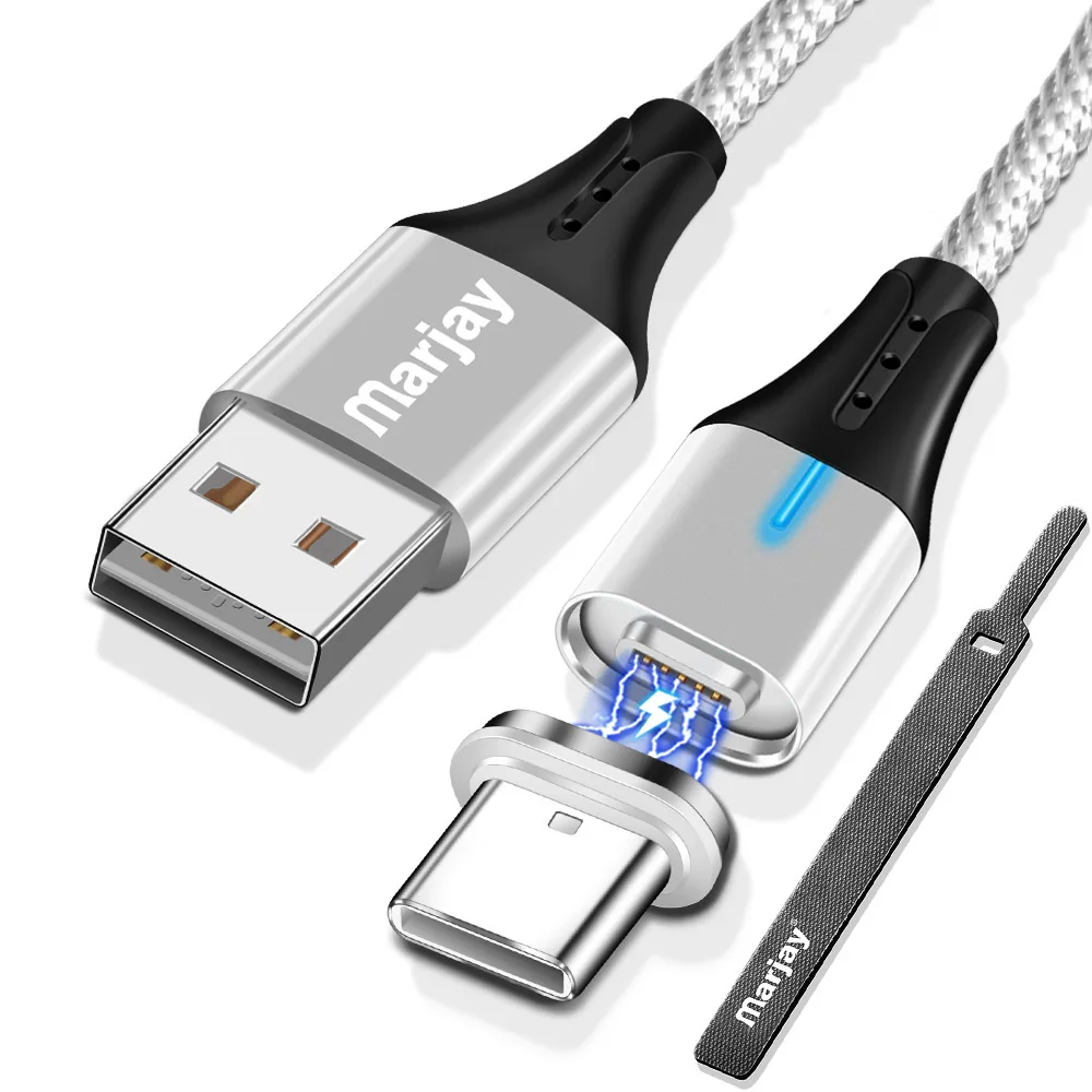 Silver for Type C Marjay Магнитный Тип C кабель для Huawei Mate 10 кабель USB type-C функцией быстрой зарядки кабель для samsung S9 S8 магнит заряднеое устройство запасная часть для Xiaomi 5 - Цвет: Silver for Type C