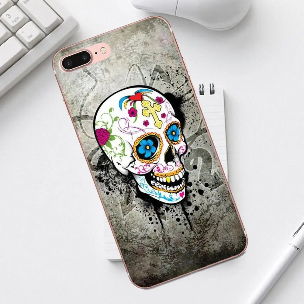 Qdowpz сахарный череп цветочный узор для Galaxy Alpha Core Prime Note 4 5 8 S3 S4 S5 S6 S7 S8 S9 mini edge Plus TPU