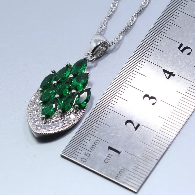 Женский комплект ювелирных изделий из 4 предметов Серебряный зеленый циркон