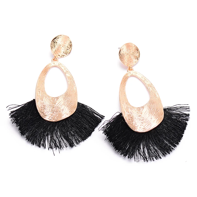 Boho Style Multi Color Big Sector Tassel Earring Wedding Jewelry Charm Golden Alloy Long Dangle Drop Earrings for Women Hot Sale | Украшения