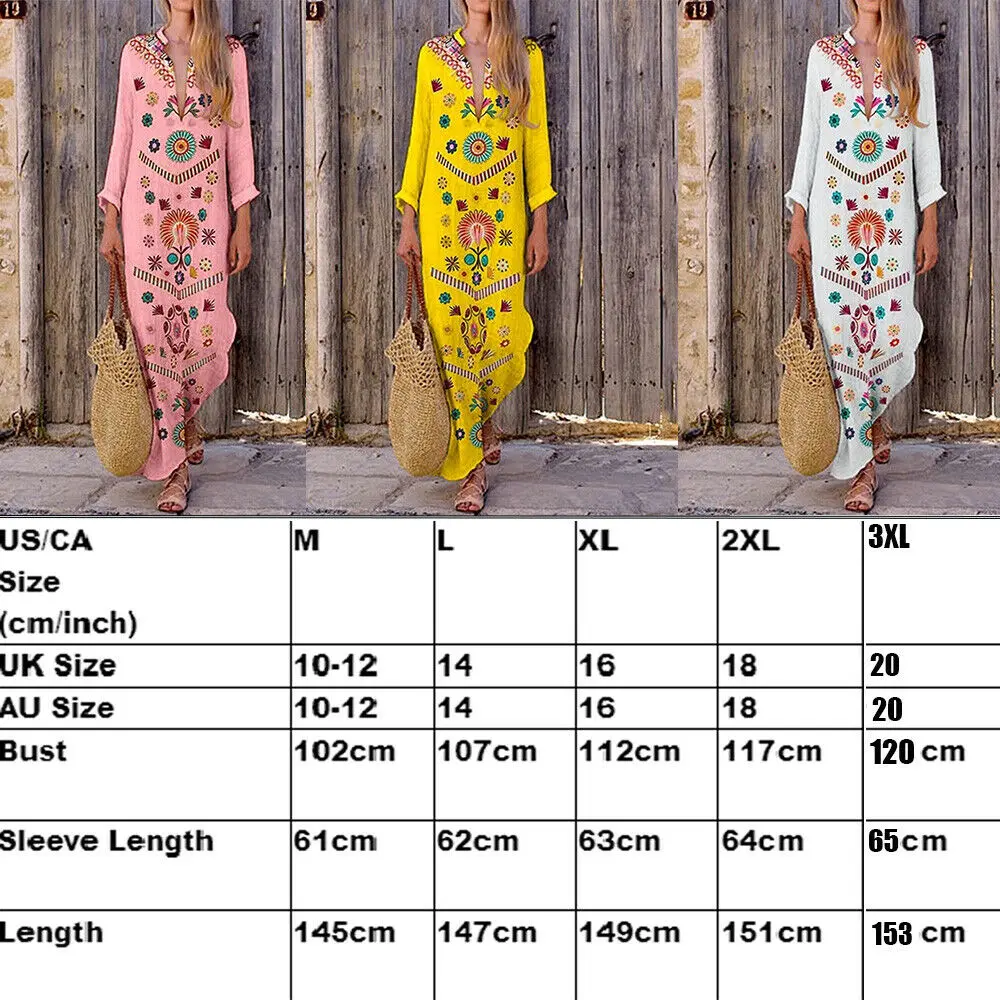 Новинка 2019 винтажное Женское Платье макси с цветочным рисунком богемный пляжный