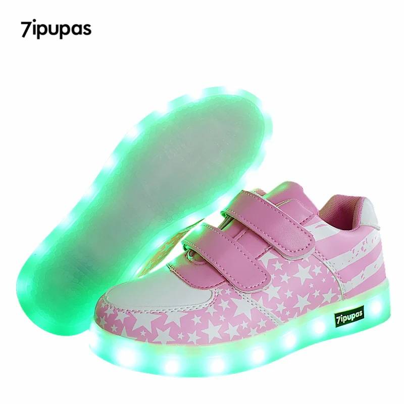 

Pink American stars Kids Shoe Boy Girls LED Glowing sneakers Fashion toddler Luminous Sneakers Children Comfortable tenis infant