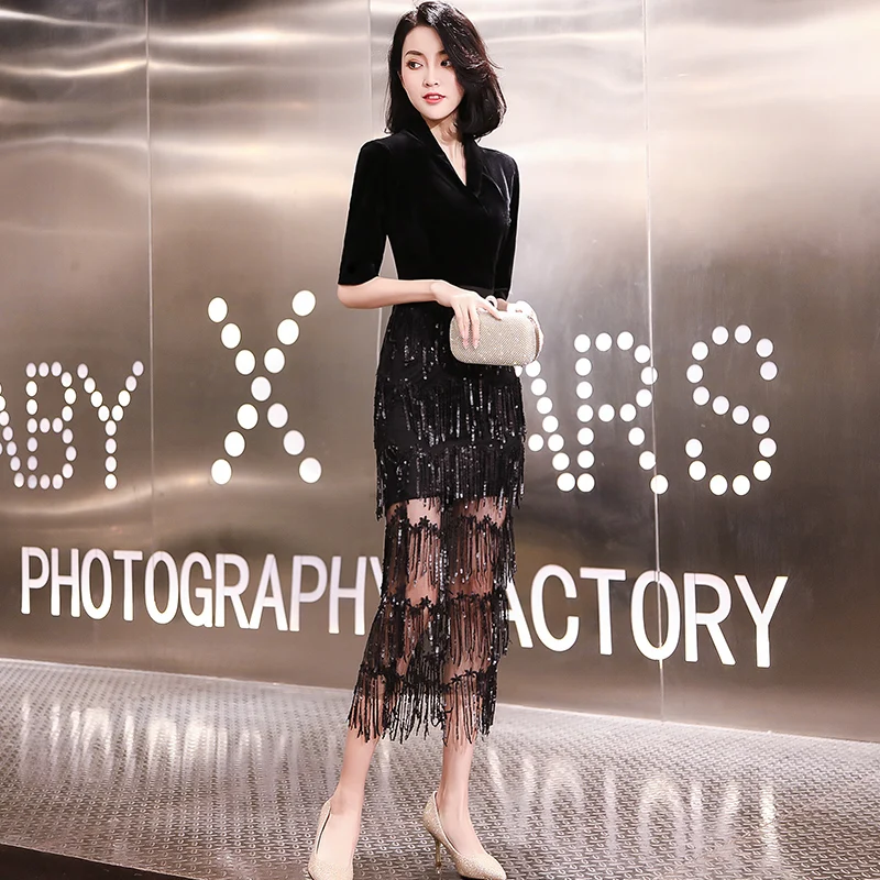 Weiyin 2019 короткое элегантное вечернее платье с v-образным вырезом Vestido Вечерние