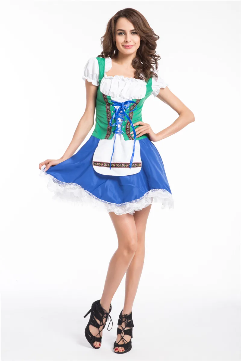 

Бесплатная доставка, женское зеленое немецкое платье на Октоберфест, пивная горничная, поцелуй, дирндл, Дамский нарядный костюм, размер M L XL