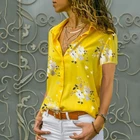 Женская шифоновая блузка с коротким рукавом, V-образным вырезом и принтом