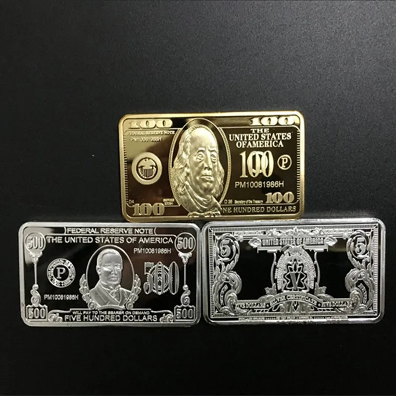 3 pcs The USD 5 100 500 United States dollars ingot 24k real gold silver plated 50 mm x 28 souvenir decoration bullion bar |