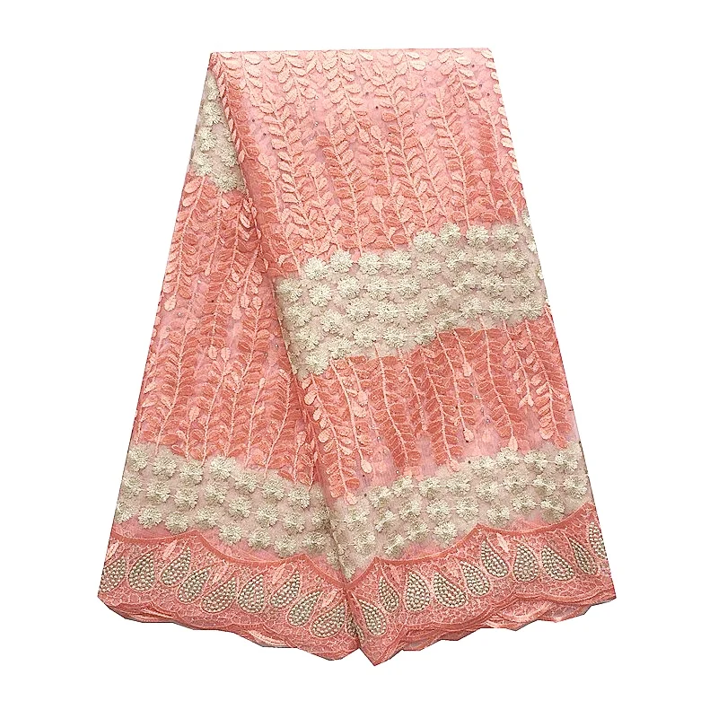 

Orange Latest Nigerian Lace Fabric 2020 High Quality Beaded Stones African Fabric Lace Lilac Pink Tulle French Lace Material