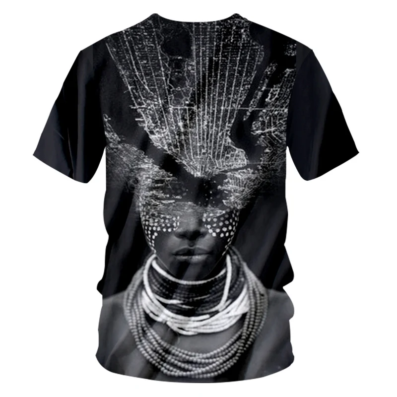 OGKB летние топы для женщин/мужчин Забавный принт африканская леди с ожерельем 3D