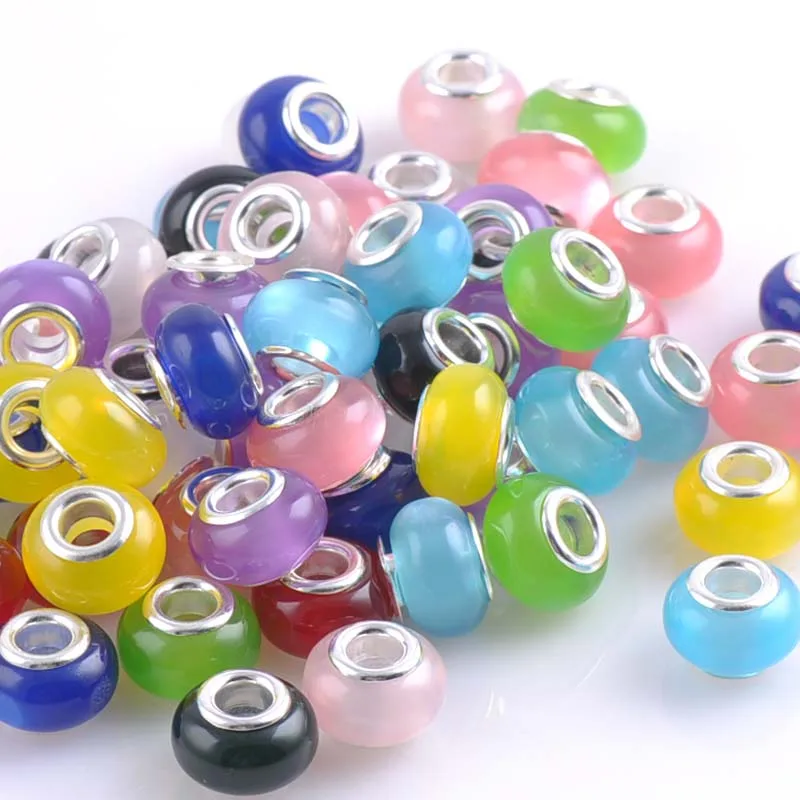 Бусины шармы с опалом диаметром 13 мм 10 шт.|pandora braclet|big holecharm beads |