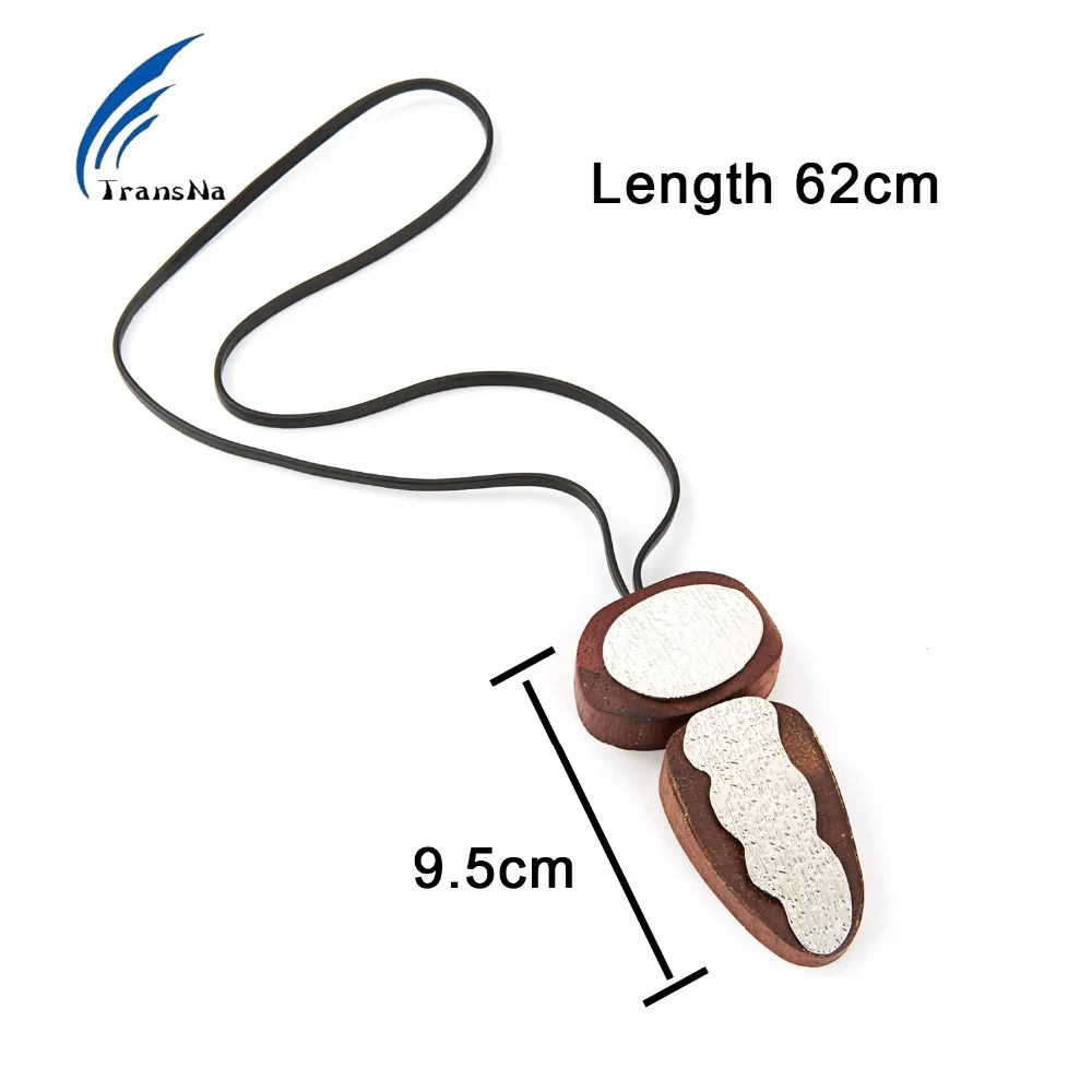 Wood With Copper Pendant Necklaces Fashion Torques Black Leather Rope Chain Choker Long Necklace Women Jewelry | Украшения и