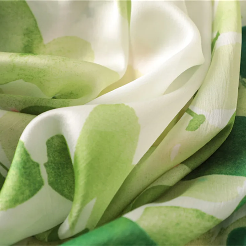 Летний Шелковый шарф Женские винтажные зеленые рандомные Длинные повседневные