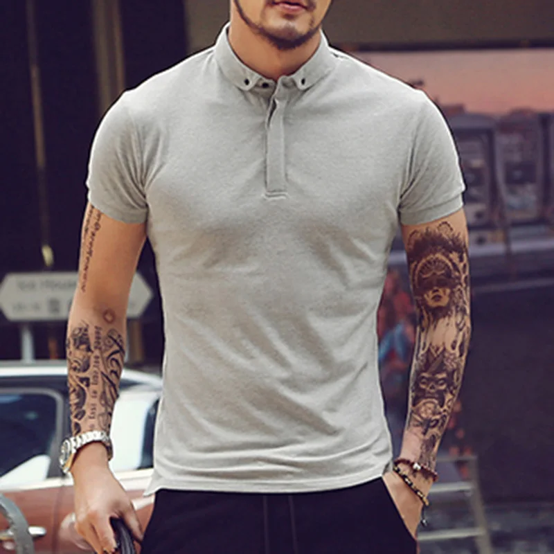 Рубашка поло мужская с коротким рукавом хлопок дышащая однотонная повседневная