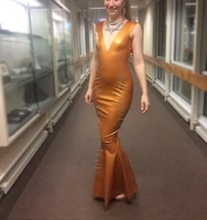 0 4mm thickness latex dress plus size womens gold sheat evening long sexy latex dress with trumpet design