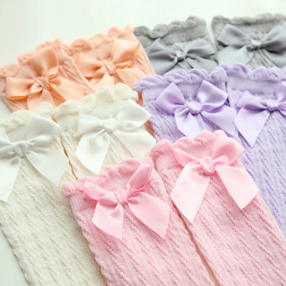 Детские гольфы для От 0 до 6 лет яркие цвета детские колготки с бантиками