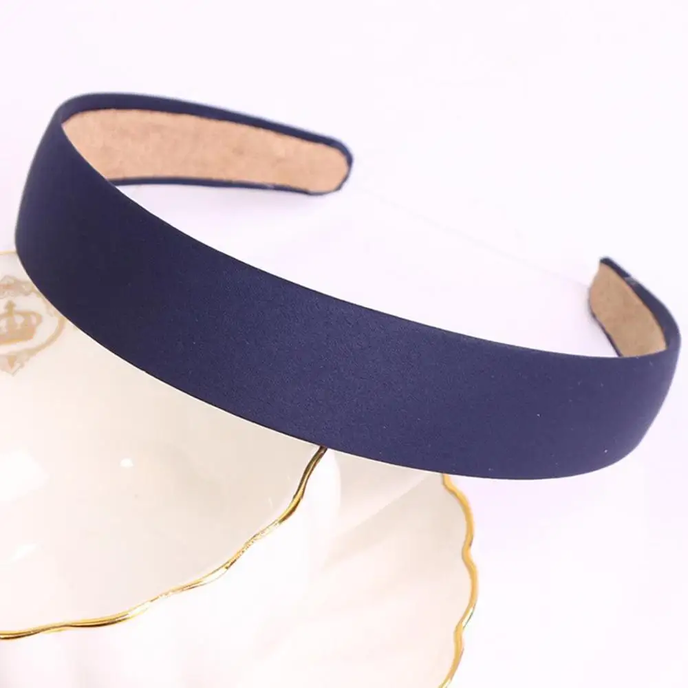 navy blue Женский однотонный атласный ободок для волос простой ободок для волос обруч с бантом 3 см ширина ободки 1,1 дюймов широкая резинка для волос лента для волос повязка на голову - Цвет: navy blue