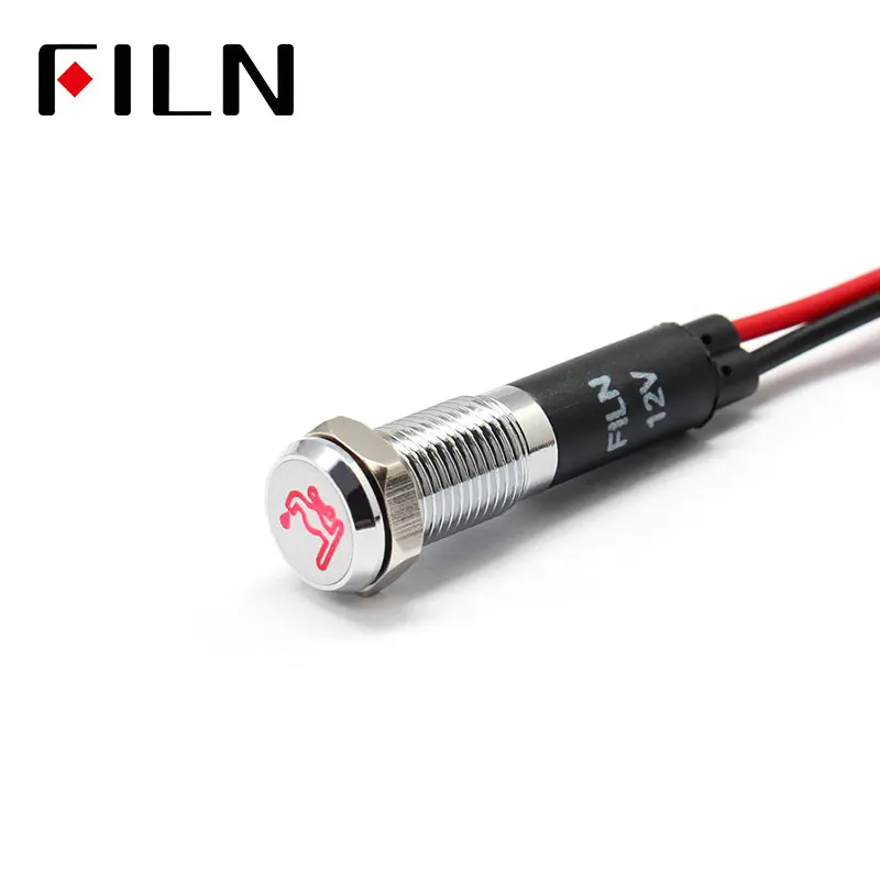 FILN 8 мм Автомобильная панель кран символ led красный желтый белый синий зеленый 12 В светодиодный индикатор светильник с кабелем 20 см - Цвет: Red Silver shell