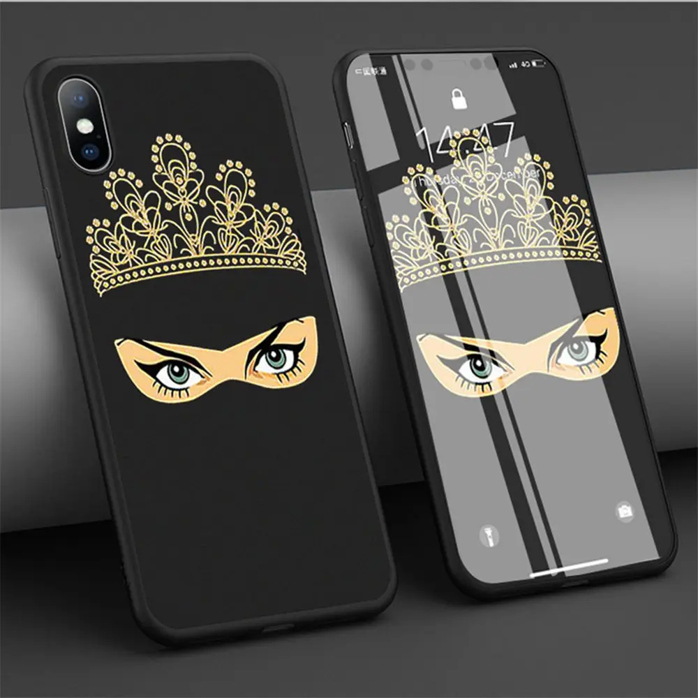 Moskado Роскошный корона девушка глаза королева чехол для телефона для iPhone 6 6s 7 8 Plus 5S SE X XR XS Max Мягкая силиконовая задняя крышка черный корпус