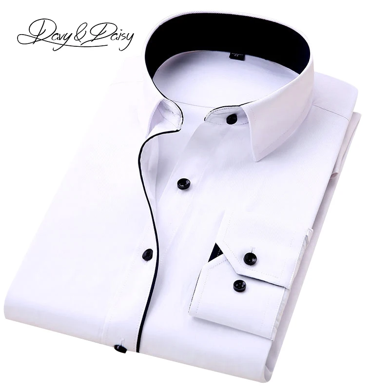 DAVYDAISY 8XL 7XL 6XL 5XL для мужчин рубашка Весна однотонное с длинным рукавом белый Мужской Бизнес Повседневная Формальная человек DS292