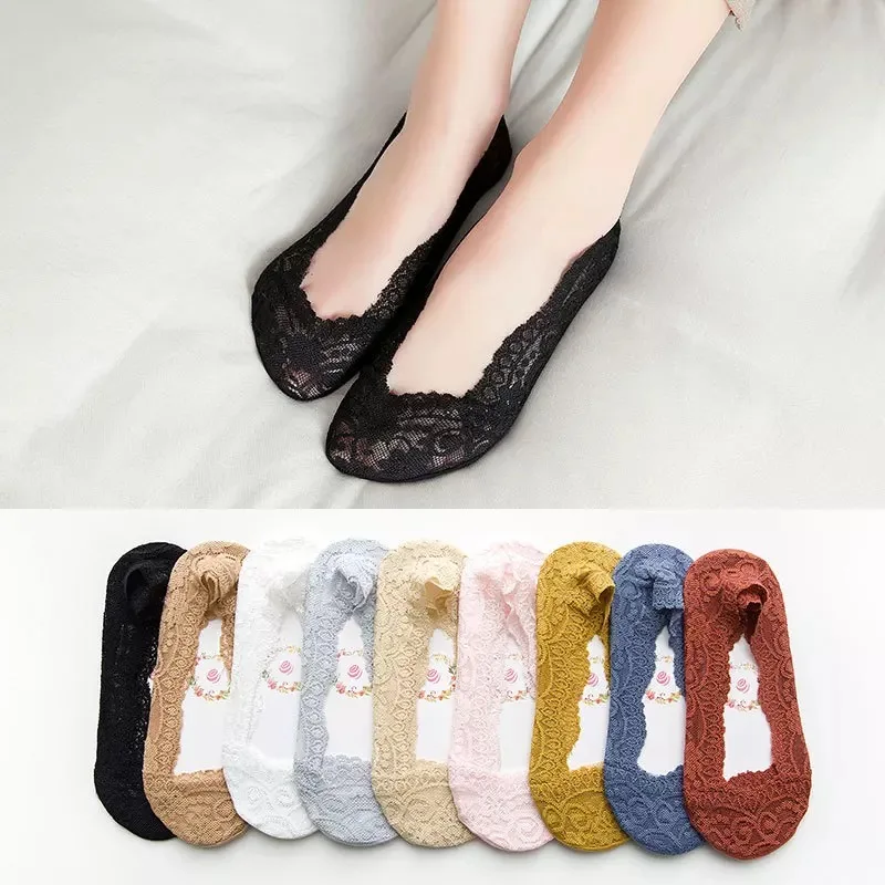 Новые прозрачные короткие кружевные носки женские тапочки мягкие низкие