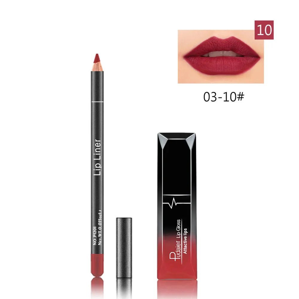 Pudaier матовые наборы помад долговечная жидкость Lipkit+ бархатный карандаш для губ Макияж телесный водонепроницаемый блеск для губ 12 цветов выбрать - Цвет: 03-10