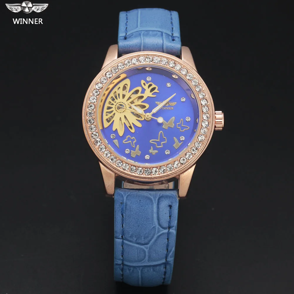 Модные брендовые часы WINNER женские механические со скелетом ремешок из
