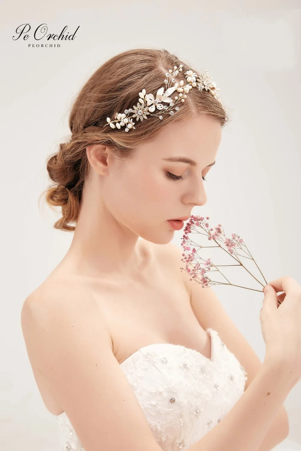 PEORCHID золотой жемчуг цветок свадебный оголовье кристалл свадебные аксессуары для