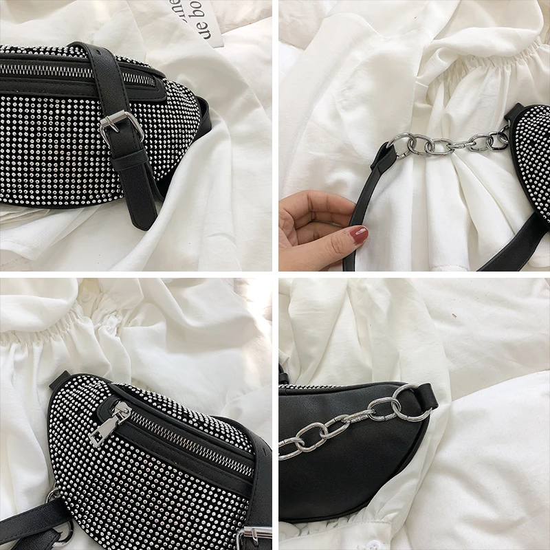 JIEROTYX Diamonds Women Belt Bag Phone Sexy Rhinestone Female Fanny Pack Waist Chest Bags Small Purse Good Quality Discount | Багаж и