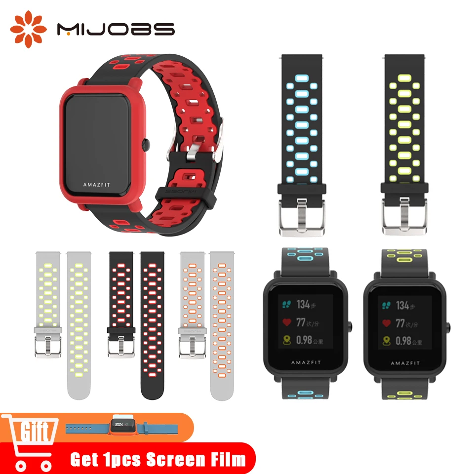 Mijobs 20 мм ремешок для Xiaomi Huami Amazfit GTR Bip BIT ремешок для умных часов спортивный gts Smartwatch аксессуары силиконовый браслет