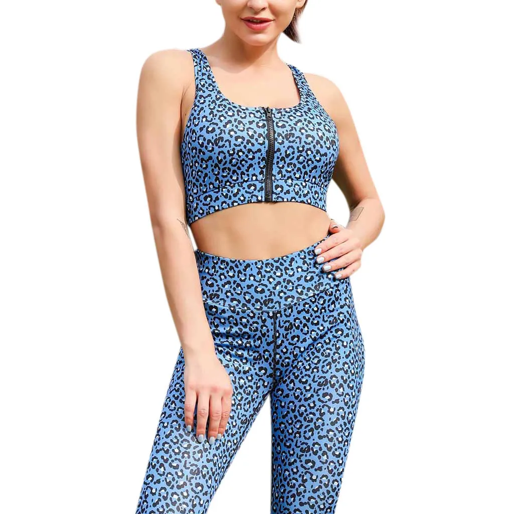 Женский топ с леопардовым принтом повседневный жилет + леггинсы для бега